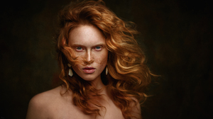 Women Arina Bikbulatova Redhead Blue Eyes Freckles Portrait Wind Simple Background Earring 2000x1125 Wallpaper