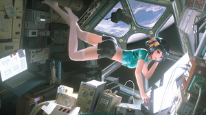 Minty0 Anime Girls Spaceship Space Earth Space Station 4352x2000 Wallpaper