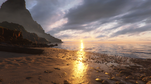Plague Tale Requiem Video Games CGi Clouds Water Sky Sunset Sunset Glow Rocks Sand 1920x1080 Wallpaper