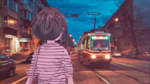 Animeirl Tram Evening Lights Back Anime Anime Girls 1440x1920 Wallpaper