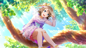 Watanabe You Love Live Sunshine Anime Anime Girls Trees Sunlight 3670x1836 Wallpaper