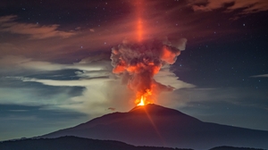 Landscape Nature Volcano Etna Eruption Lightpillar 1920x1080 Wallpaper