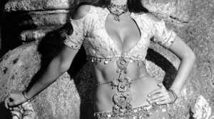 Caroline Munro Actress Looking At Viewer Monochrome The Golden Voyage Of Sinbad Open Mouth Necklace  1672x2048 Wallpaper
