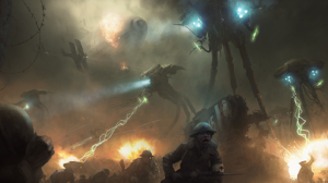 Science Fiction High Tech Aliens War Of The Worlds WWi Biplane Fire Smoke Xenos War Tripods 1920x899 Wallpaper