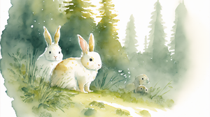 Ai Art Rabbits Watercolor Animals Trees Grass Nature 3060x2048 Wallpaper