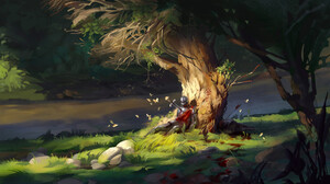 Digital Art Artwork Illustration Fantasy Art Trees Nature Knight Death Forest Grass Armor Sword Helm 3754x2249 Wallpaper