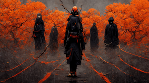 Abstract Dark Fantasy Japanese Art Red Dark Ninja Character Samurai Neural Network Fantasy Art Ai Ar 1664x1664 Wallpaper