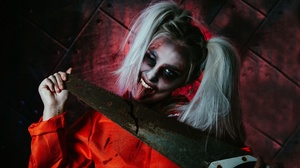 Batman Harley Quinn Cosplay Villains Saw Tools Tongues Tongue Out Wacky Makeup Women Model 3840x2160 Wallpaper