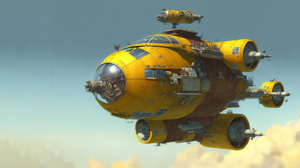 Spaceship Clear Sky Yellow Aircraft Ai Art 3641x2048 Wallpaper