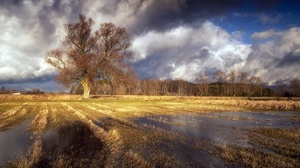 Outdoors Landscape Field Fall Clouds Water Trees Nature 3840x2160 Wallpaper