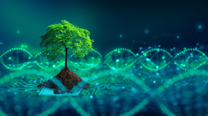 Green Blue Background Nature DNA Electronic CPU Digital Art Trees Plants Digital 7195x3833 Wallpaper