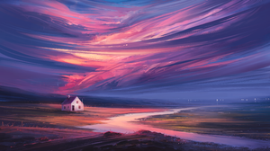 Aenami Digital Art Artwork Illustration 4K Landscape Nature Painting Clouds House River Sunset Sky 3840x2160 Wallpaper