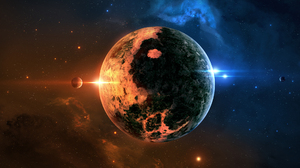 Monitor Dual Display Wide Image Simple Background Planet Space 3840x1080 Wallpaper