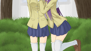 Anime Anime Girls Clannad Fujibayashi Kyou Fujibayashi Ryou Twins Long Hair Short Hair Purple Hair A 2893x4092 Wallpaper