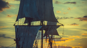 Ship Sailing Ship Sea Clouds Sunset Evening Horizon Photography 1280x1920 Wallpaper
