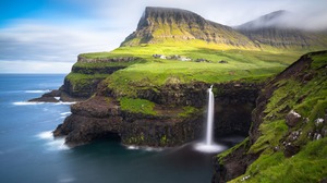 Coast Nature Cliff Sea Landscape Waterfall Faroe Islands Rock Village 2048x1365 Wallpaper