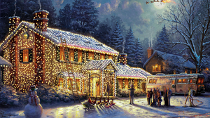 Christmas Movies Oil Painting Painting Artwork Snow Trees Santa Claus Lights Snowman Humor 2560x1600 Wallpaper