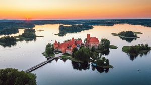 Trakai Island Castle Castle Aerial View Island Lithuania Nature Lake Trakai 3840x2160 Wallpaper