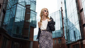 Blonde City Skyscraper Jacket Leather Model Portrait Street Dress Twintails 2000x1333 Wallpaper