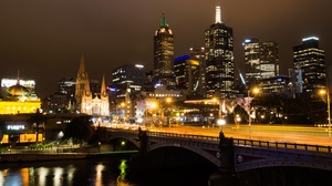 Australia Bridge Building City Light Melbourne Night Skyline Skyscraper 4341x3256 Wallpaper