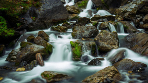 Switzerland Nature Waterfall Stones Moss Rock Water 3840x2160 wallpaper