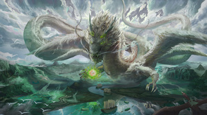 Artwork Fantasy Art Dragon Landscape Creature Clouds Ship Water Xision 6000x2601 wallpaper