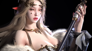 Jaesoub Lee CGi Women Elves Blonde Crown Glamour Pointy Ears Dress Looking At Viewer White Clothing 1920x1550 Wallpaper
