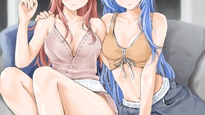 Anime Anime Girls Digital Art Artwork Pixiv 2D Crop Top Shorts Blue Hair Blue Eyes Yellow Eyes Redhe 1666x2000 Wallpaper