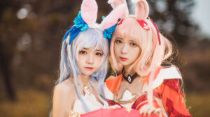 Women Model Two Women Cosplay Asian Bunny Ears Long Hair Women Outdoors 2698x1800 Wallpaper