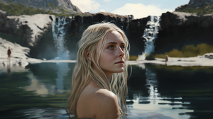 Ai Art Women Waterfall Blonde In Water Water 3136x1792 Wallpaper