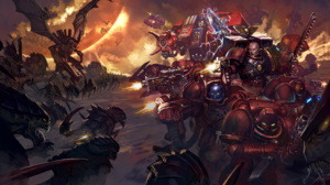 Warhammer Warhammer 40 000 Space Marines Power Armor Armor Science Fiction Bolter Red Gold Tyranid W 2000x1125 Wallpaper