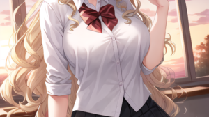 Anime Anime Girls Long Hair Original Characters Solo Artwork Digital Art School Uniform Blonde Blue  1536x2304 Wallpaper