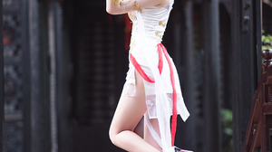 Cosplay Asian Stilettoes White High Heels Pink Hair Portrait Display Heels Women Chinese Dress Looki 2003x3000 Wallpaper