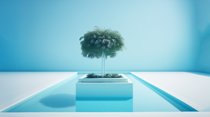 Ai Art Trees Blue Simple Background Minimalism Water 3640x2048 Wallpaper