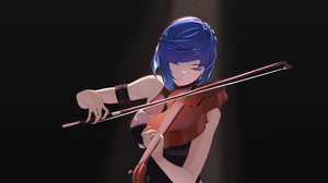 Violin Blue Hair Spotlights Musician Yelan Genshin Impact Genshin Impact Simple Background Black Bac 5787x4092 Wallpaper