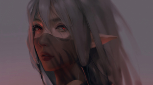 Anime Girls Veils Red Eyes Pointy Ears Looking At Viewer Gray Hair 3840x2160 Wallpaper