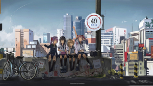 Anime Girls Bicycle Town School Uniform Novelance Kantai Collection Akebono KanColle Oboro KanColle  1704x800 Wallpaper