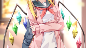 Anime Anime Girls Touhou Flandre Scarlet Vertical School Uniform Wings Pointy Ears Blonde Red Eyes 900x1454 Wallpaper