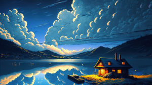 Ai Art Illustration Artwork Landscape House Mountains Lake Clouds Night Uomi Reflection Water Nature 1998x1333 Wallpaper