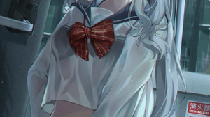Anime Anime Girls SOLCHA Artwork Silver Hair Heterochromia School Uniform Wet Schoolgirl 957x1861 Wallpaper