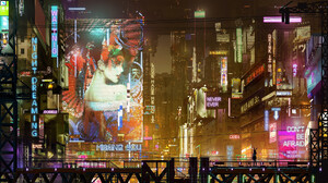 Donglu Yu Cyberpunk Futuristic Neon Futuristic City Street Artwork Digital Art Concept Art Signboard 2000x1125 Wallpaper