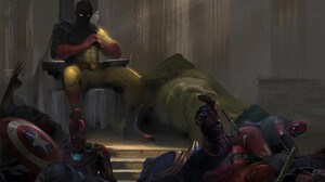 Saitama One Punch Man Crossover Deadpool Wolverine Iron Man Thanos Captain America Spider Man Thor M 1920x1268 Wallpaper