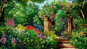 English Garden Colorful Flower Garden Gate 1920x1200 Wallpaper