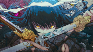 KOHAKUNUSHi Katana Pistol Teeth Gun Anime Anime Girls 4K Long Hair Fangs Demon Weapon Sword Looking  3840x2160 wallpaper