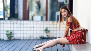 Asian Model Women Long Hair Dark Hair Sitting Legs Bare Midriff 2250x1500 Wallpaper