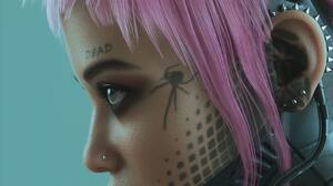 Digital Art Artwork Illustration Women Portrait Cyberpunk Asian Piercing Pink Hair Short Hair One Sp 2000x2500 Wallpaper