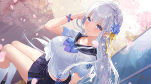 Anime Anime Girls School Uniform Petals White Hair Schoolgirl 1778x1000 Wallpaper