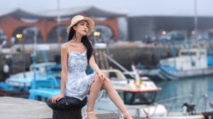 Asian Model Women Long Hair Dark Hair Barefoot Sandal Straw Hat 1920x1280 Wallpaper