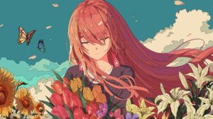Umijin Anime Digital Art Artwork Illustration Environment Anime Girls Women Redhead Long Hair Nature 3800x2460 wallpaper