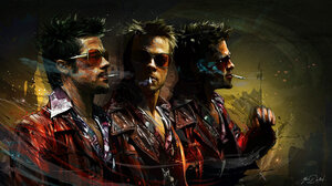 Digital Art Artwork Illustration Brad Pitt Actor Fan Art Fight Club David Fincher Smoking Men With G 2800x1432 Wallpaper